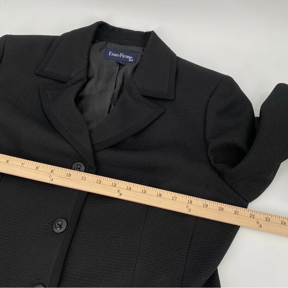 Evan-Picone Blazer Suit Jacket 16 Womens Black Waffle Texture 3 Button Career - Picture 11 of 12